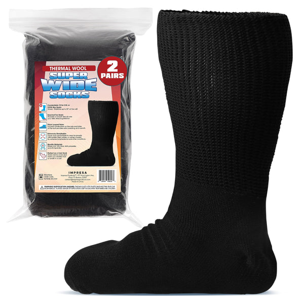 IMPRESA Wide Calf Men's Thermal Wool Socks - Black One Size XXL Knee-High - Extra Wide 30in Stretch Calf for Swollen Feet & Lymphedema - image 1