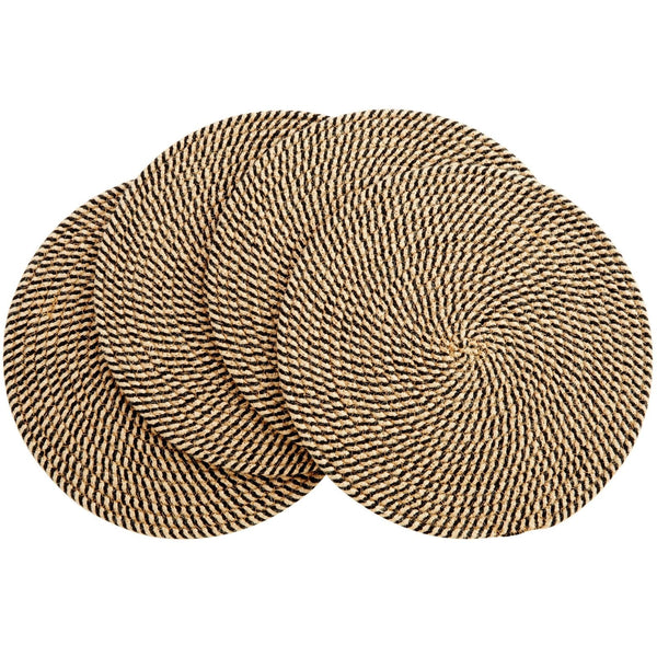 Farmlyn Creek Round Jute Placemats - Indoor & Outdoor Charger Plates - Heat-Resistant Table Mats - Rustic Natural Placemats - 13", Pack of 4, Blue & Tan - image 1