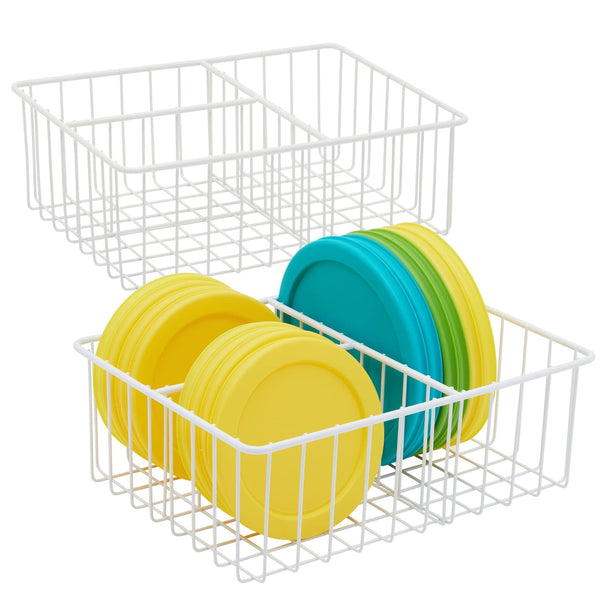Farmlyn Creek 2 Compartment Wire Basket 2-Pack - White 10 x 8 x 3.7 in - Drawer Organizer & Cabinet Storage - Under Shelf Pantry Organizer - image 1