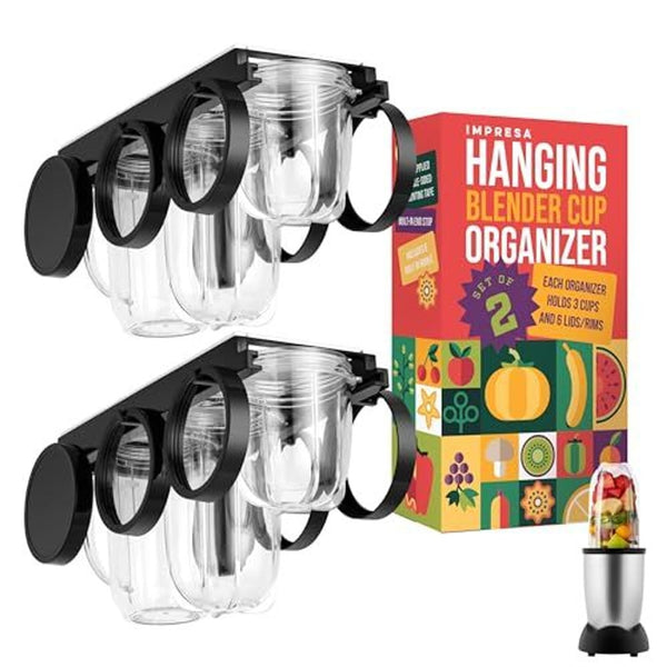 IMPRESA Kitchen Storage Cup Holder - Under-Shelf Hanging Blender Cup Organizer - Space-Saving Bullet Blender Organizer - Compatible with Magic Bullet - 2-Pack Black Plastic - image 1