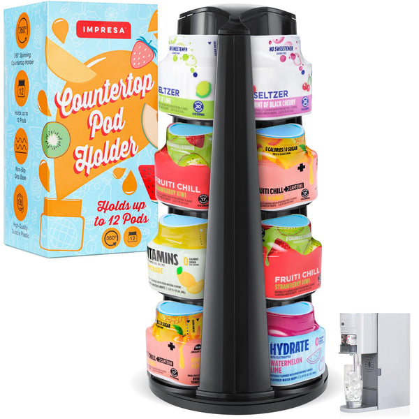 IMPRESA Flavor Pod Holder - Space-Saving Countertop Storage - Smooth 360° Rotating Base - Organize Coffee Bar Accessories - Holds 12, Black, 5.5"x 11.5" - image 1