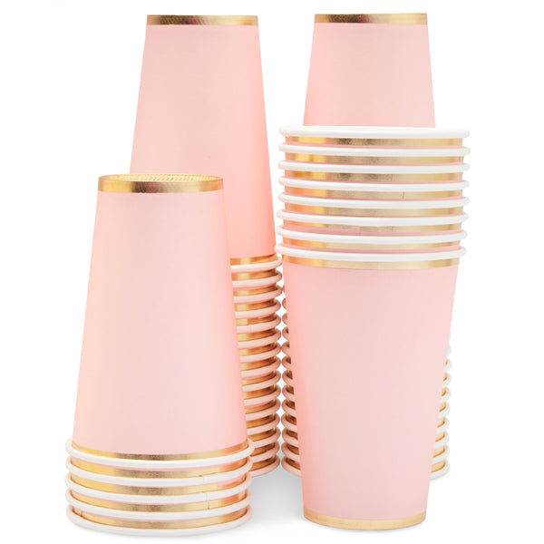 Juvale Light Blue & Gold Paper Party Cups 12 oz - 50 Pack Disposable Coffee Cups for Hot & Cold Beverages, Elegant Paper Cups for Baby Shower, Birthday, Wedding, Graduation, and Special Events - image 1