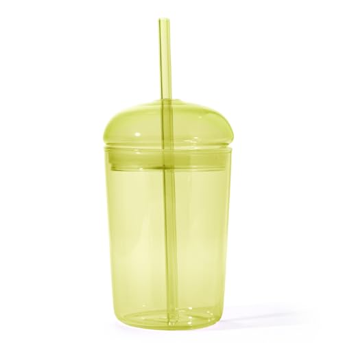 Maplefield Insulated Glass Tumbler with Dome Lid - Spill-Resistant Smoothie Cup - Dishwasher-Safe Glass Cup with Lid - On-The-Go Iced Coffee Tumbler - 16 oz, Green - image 1