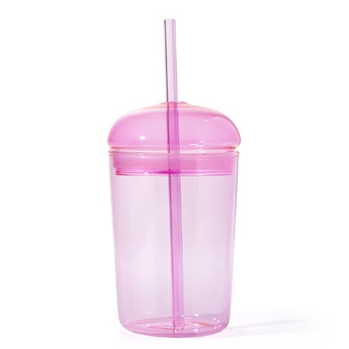 Maplefield Pink Glass Water Tumbler with Dome Lid - 16 OZ, Reusable & Dishwasher Safe - Iced Coffee Cup, Smoothie Cup & Coffee Tumbler with Glass Straw - image 1