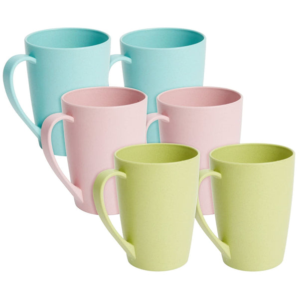 Okuna Outpost Coffee Mugs - Unbreakable Wheat Straw Coffee Cups with Handles, 12 oz, 6-Pack, Blue/Pink/Green - BPA Free, Microwave Safe Plastic Mugs, Stackable & Dishwasher Safe - image 1