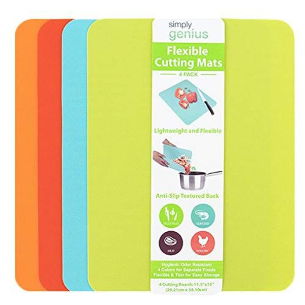 Simply Genius Flexible Cutting Board Set - Color-Coded Plastic Cutting Board Mats - Dishwasher-Safe Chopping Surfaces - Space-Saving Kitchen Mat Storage - 4-Pack Multicolor 11.5 x 15 in - image 1