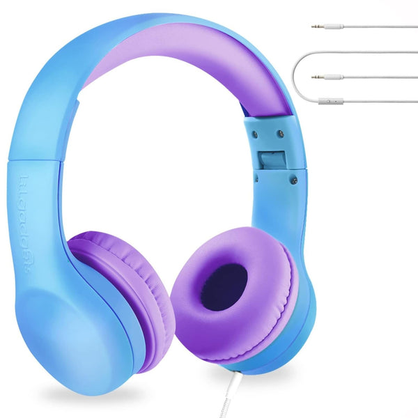 LilGadgets Connect+ Foldable Headphones, Adjustable Fit Soft Touch Padding for Kids with Mic, Volume-Limited & Noise Reduction On-Ear Wired Headset for School with SharePort - Blue/Purple, Ages 3-14 - image 1