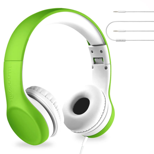 LilGadgets Connect+ Foldable Headphones, Adjustable Fit Soft Touch Padding for Kids with Mic, Volume-Limited & Noise Reduction On-Ear Wired Headset for School with SharePort - Green, Ages 3-14 - image 1