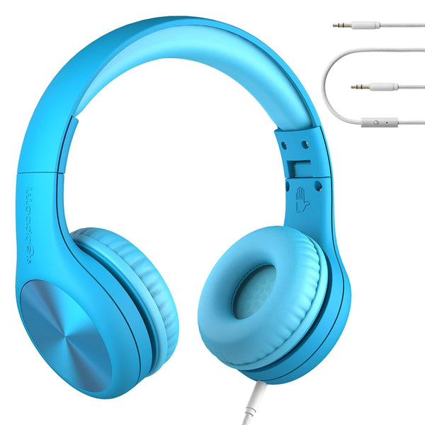 LilGadgets Connect+ Pro Wired Kids Headphones for School with Microphone, Volume Limiting Over-Ear Headset with Cord, SharePort Technology & SoftTouch Padding, Blue - image 1