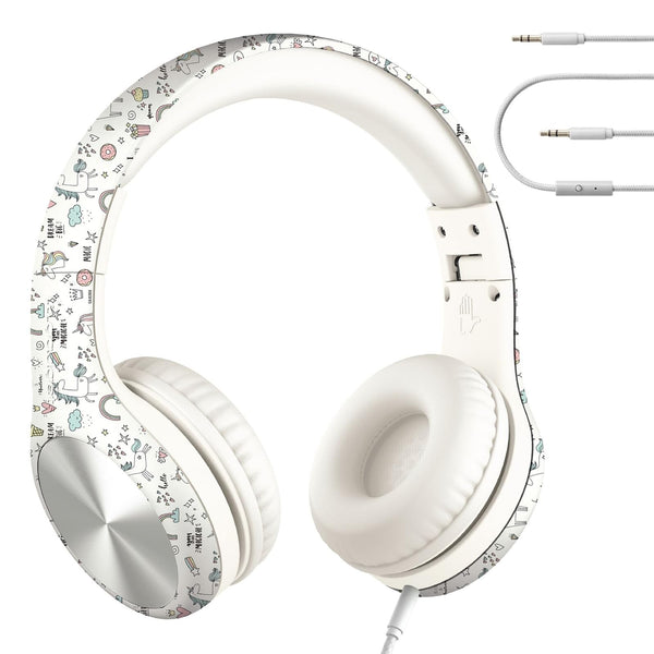 LilGadgets Connect+ Pro Wired Kids Headphones for School with Microphone, Volume Limiting Over-Ear Headset with Cord, SharePort Technology & SoftTouch Padding, Unicorn - image 1