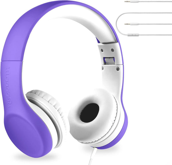 LilGadgets Connect+ Foldable Headphones, Adjustable Fit Soft Touch Padding for Kids with Mic, Volume-Limited & Noise Reduction On-Ear Wired Headset for School with SharePort - Purple, Ages 3-14 - image 1