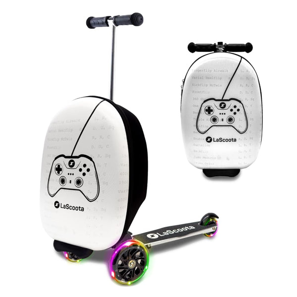 Lascoota Foldable Ride-On Suitcase - Lightweight Luggage with Easy-Glide Wheels - LED Lights for Kid Suitcase - Foldable Luggage Converts to Ride-On - Video Game, Unisex Child, 12.75 x 20.6 x 10.6 in - image 1