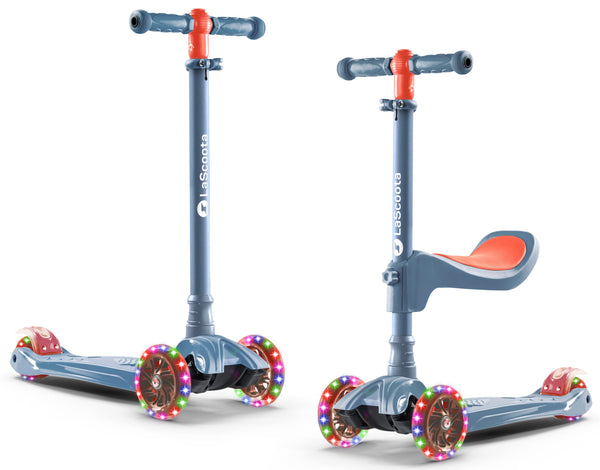 Lascoota 3-Wheel Kick Scooter - Convertible Sit & Stand Design - Motion-Activated LED Wheels - Adjustable Lean-to-Steer Handlebar - Sky Blue, Ages 3-12 - image 1