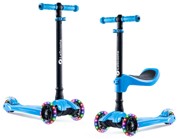 Lascoota 3-Wheel Kids Scooter - Removable Seat, Adjustable Handlebar, Light-Up Wheels & Lean-to-Steer for Toddler Scooter - Blue, Aluminum, Large - image 1