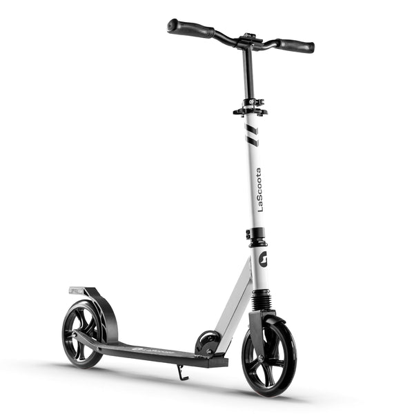 Lascoota All-Terrain Kick Scooter Adult - Front Suspension for Smooth Cruising - Wide Deck Platform for Stable Riding - Adjustable Handlebar for adjustable fit - Black & White, Ages 6+, 220-lb - image 1