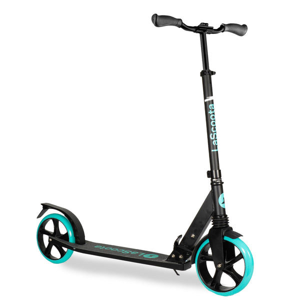 Lascoota Non-Electric Scooter for Adults - 8 in Wheels, Aqua, Adjustable Handlebars, 220 lb Capacity - Folding Kick Scooter with Suspension & Rear Brake for Teens & Adults - image 1