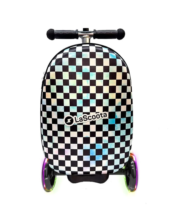 Lascoota Scooter Suitcase - Ride Suitcase for Kids - Carry Luggage & Kid Scooter - Lightweight Luggage with LED Lights - Checkered, 24 x 15 x 19 in, Unisex Child - image 1