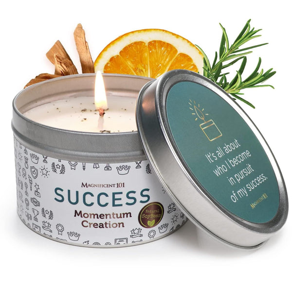 MAGNIFICENT 101 Study & Momentum Creation Candle for Success - 6 Oz White Tin - 35 Hour Burn Soy Wax - Sage, Bergamot & Sandalwood Scent - Energy Cleansing & Manifestation - image 1