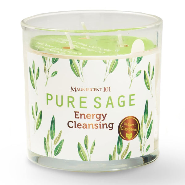 Magnificent 101 Pure Sage Energy Cleansing Aromatherapy Glass Candle for Meditation, Manifestation, and Intention-Setting - 14.5 oz Natural Soy Wax and Essential Oil | 56-Hour Burn Time - image 1