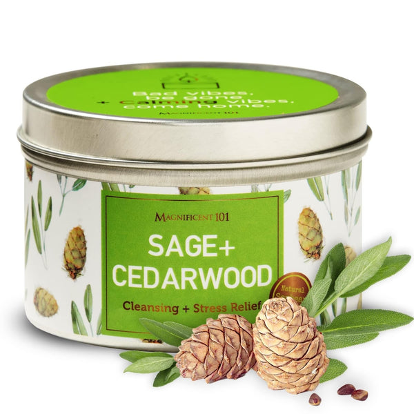 MAGNIFICENT 101 Sage & Cedarwood Scented Soy Candle - 6 Oz - 35-Hour Burn - Energy Cleansing & Stress Relief - Aromatherapy Candle & Spiritual Gifts for Women - image 1