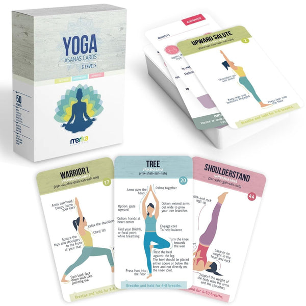 merka Yoga Cards Flashcard Deck - 50 Plastic Cards, One Size - 45 Asanas & Sanskrit Names - Yoga Gifts for Women - image 1