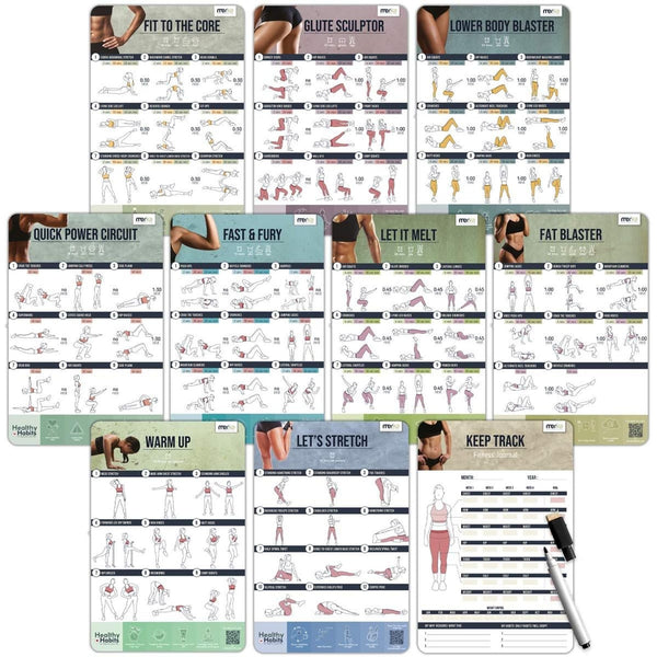 merka Workout Charts for Women - 11.8 x 17.7 in Multicolor Waterproof Laminated - Exercise Posters for Home Workouts - Pilates Wall Guide & Exercise Tracker - image 1
