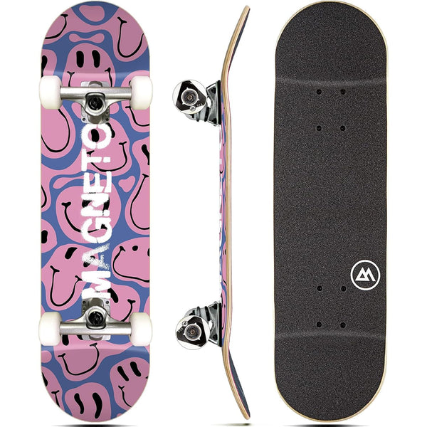 Magneto Cruiser Skateboard - Longboard-Style Cruiser for City Commutes - Beginner Skateboard Setup with ABEC-5 Bearings & 95A Wheels - 7-Ply Maple Deck, 31" x 8", Droopy Smile - image 1