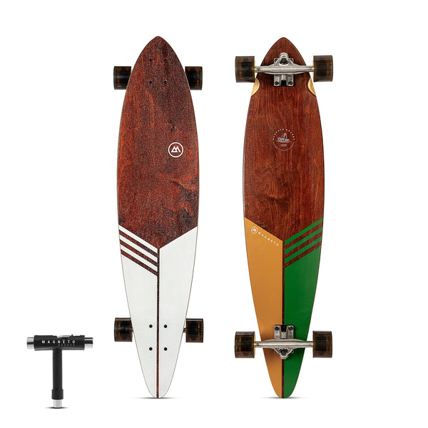 Magneto Longboard Pintail Cruiser Skateboard - 40 in Bamboo Pintail Deck, White & Brown - Surfboard Shaped Cruising Longboard with 70mm 78A Wheels for Adults & Teens - image 1
