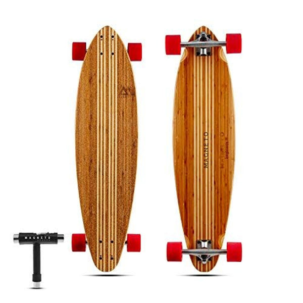 Magneto Pintail Longboard Cruiser - 8-Ply Maple Deck for Skateboarding - 70mm Wheels for All-Terrain Longboard - Includes Skate Tool - 36 in x 9.5 in, Brown, Hana Short Pintail - image 1