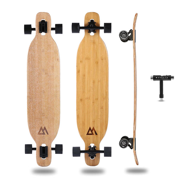 Magneto Drop-Thru Longboard - Smooth Bamboo Cruiser Deck - Dynamic Carving Longboard Trucks - Bamboo & Fiberglass Flex - 42 in x 9 in, Natural, Unisex Adult - image 1