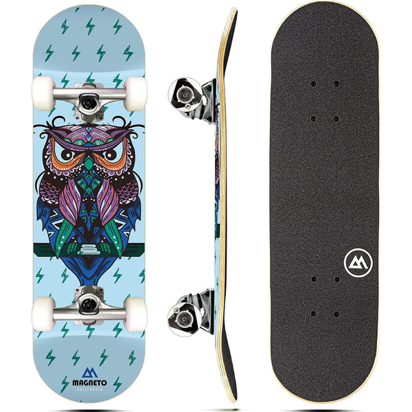 Magneto Complete Cruiser Skateboard - Skateboard Deck with 9-Ply Maple & Double Kicktails for Tricks - ABEC-5 Bearings & 95A 51mm Wheels for Smooth Ride - 27.5 x 7.75 in, Wise Owl Blue - image 1