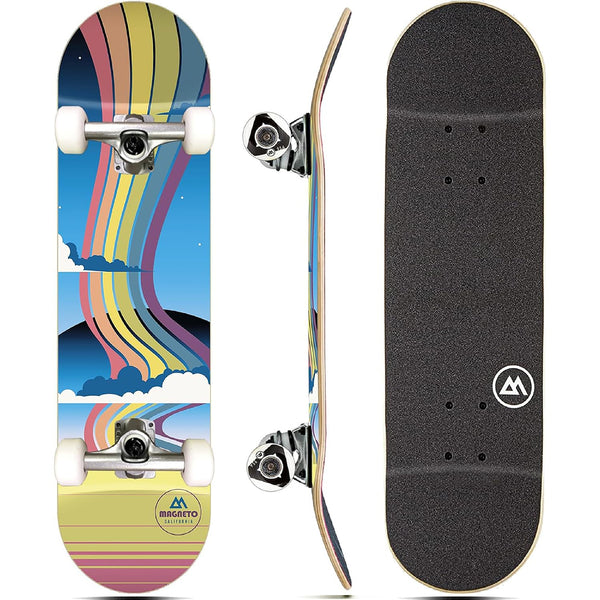Magneto Maple Wood Complete Skateboard - Beginner Cruiser Skateboard - Smooth Rides with ABEC-5 Bearings - Trick-Ready Double Kicktail Board - 27.5 x 7.75 in, Rainbow - image 1