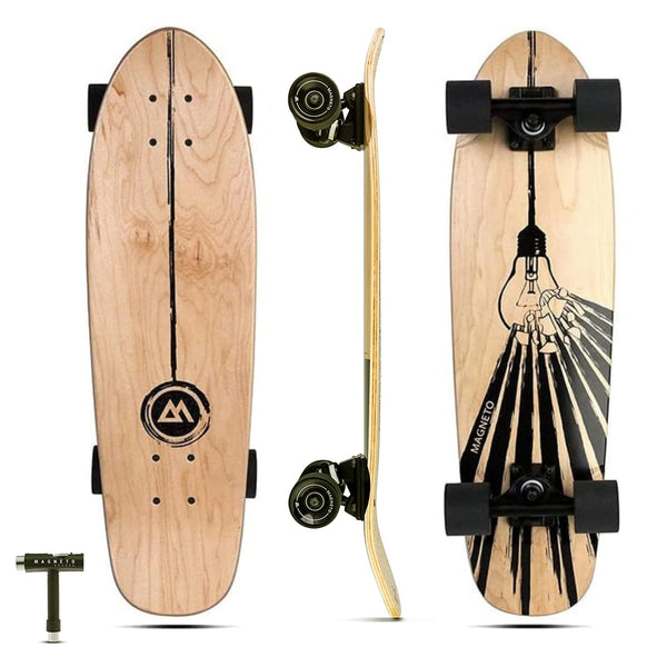 Magneto Cruiser Skateboard - Carving & Cruising Children's Skateboard - Double Kicktail & Concave Cruiser Board Deck - Kids Long Board for Beginners - 27.5" x 7.5", Light Bulb, Maple Wood - image 1