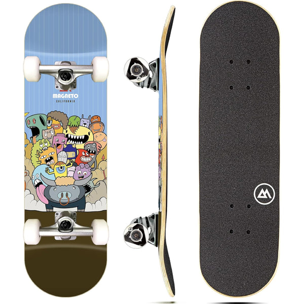 Magneto Complete Skateboard - Maple Wood 10-Ply Concave Deck - Kids Skateboard with Smooth 52mm Wheels & ABEC-5 Bearings - Double Kicktail Cruiser Board - 27.5x7.75 in, Monster Pile - image 1