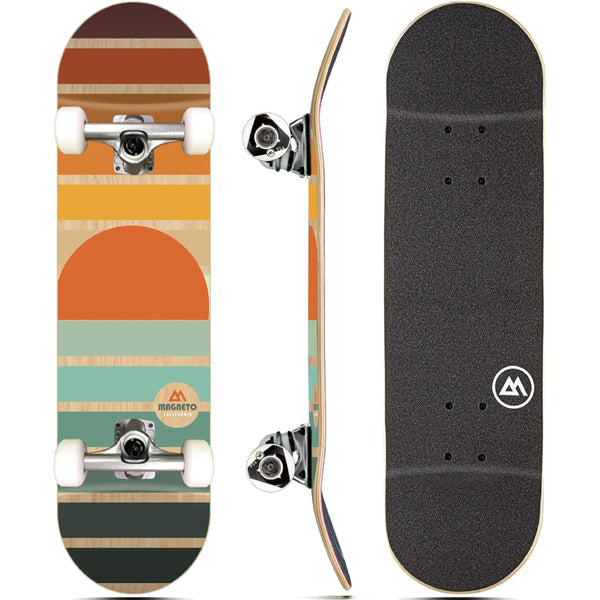 Magneto Build Your Own Skateboard Kit - Retro Skateboard Deck with Sun Graphic - Boards for Kids Ages 6-12 - 31 x 8 in Deck, 7-Ply Maple, 95A Urethane Wheels, ABEC-5 Bearings - image 1