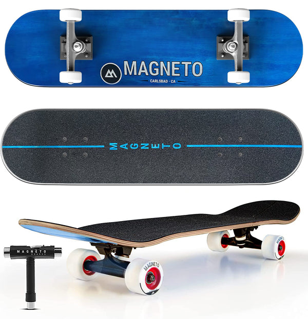 Magneto Complete Cruiser Skateboard - All-Terrain Longboard Cruising - Fully Assembled Cruiser Board with Skateboard Trucks - Includes Skate Tool - 31 x 8.5 in, Canadian Maple, Blue - image 1