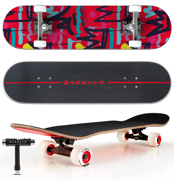 Magneto Cruiser Longboard Skateboard - 31in x 8.5in, Graffiti, 7-Ply Canadian Maple - Complete Setup with 78A Wheels & 140mm Aluminum Trucks - Skateboard Tool Included - Beginner & Adult - image 1