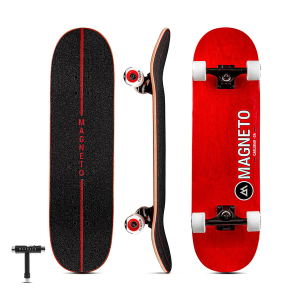 Magneto All-Terrain Cruiser Skateboard - Soft 78A Wheels for Smooth Cruising - Complete Skateboard for Teens & Adults - 31.5" x 8.5", Red - image 1