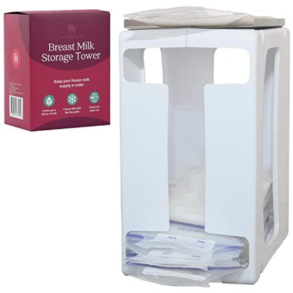 Nurse & Nourish Breast Milk Storage Tower & Freezer Organizer Bin - Space-Saving Rack for Breast Milk Storage Bags - Flat-Freeze Tray for Freezer Bins - First-In, First-Out for Baby Essentials - White - image 1