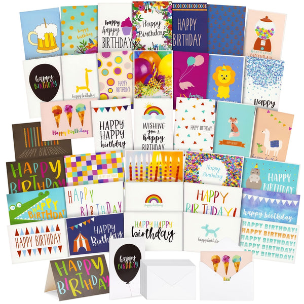Best Nest Wellness Birthday Card Variety Pack - 144 Pack, 4 x 6 in, 36 Assorted Designs - Bulk Birthday Cards with Envelopes for Adults & Kids - image 1