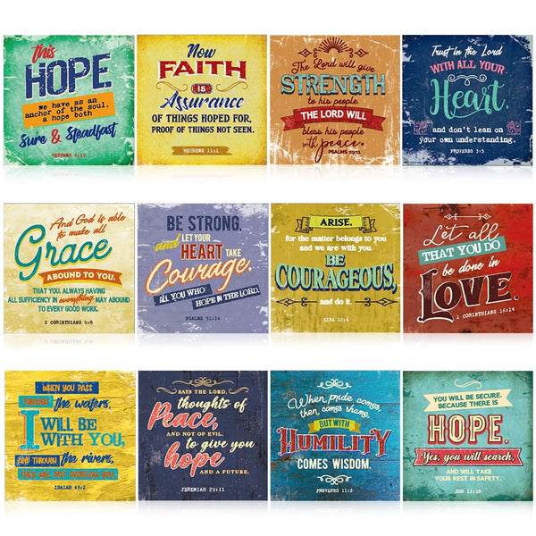 Motivational Bible Verse Posters Classroom Decor - 12 x 12 in, 12-Pack, Multicolor Matte Squares - Christian & Scripture Prints for Wall Decor - Inspirational Religious Wall Art - image 1