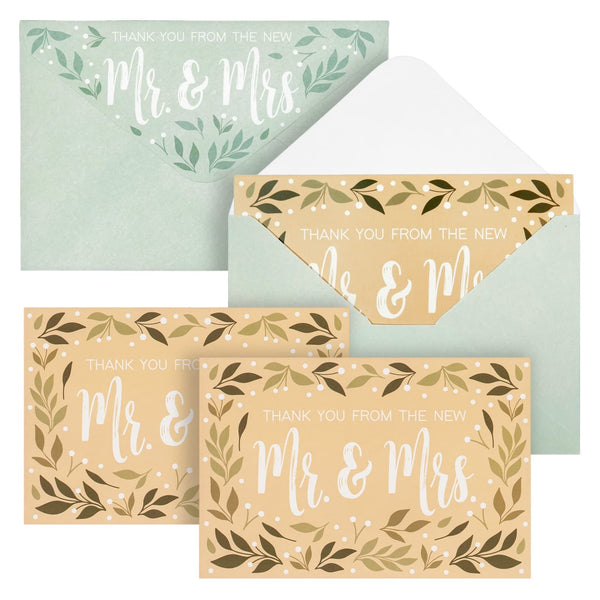 Paper Junkie Wedding Thank You Cards with Envelopes - 48-Pack, 4 x 6 In, Green Floral Leaf Design - Blank Inside for DIY-decorated Notes - Bulk Wedding Gift Thank You Cards - image 1