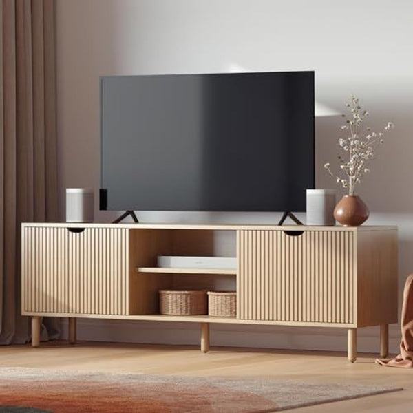 Stead Contemporary Fluted TV Stand, 70 Inches TV Media Console, Supports 32 to 80" TVs, Media Console Cabinet for Living Room and Bedrooms, Soft-Close Cabinet Doors (Light Oak) - image 1
