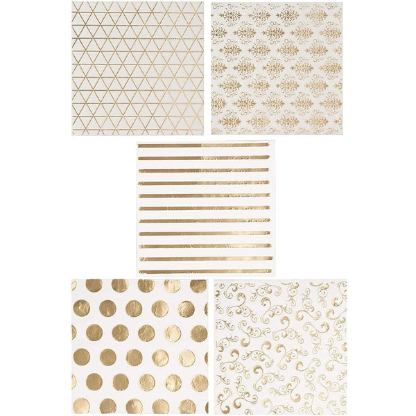 BLUE PANDA Cocktail Napkins - 5x5 In, White & Gold, 100 Count - Decorative Paper Napkins with Gold Trim & Foil Design - 3-Ply Absorbent Disposable - image 1