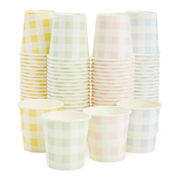 Sparkle and Bash Gingham Cups - 100 Pack, 4 oz, Pastel Gingham - Mini Disposable Paper Cup for Espresso Shots - Pastel Disposable Coffee Cups - image 1