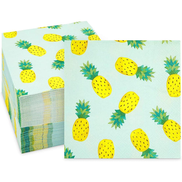 Sparkle and Bash Pineapple Cocktail Napkins - 5 x 5 In Folded, 3-Ply, Yellow, Pack of 100 - Absorbent & Tear-Resistant Paper Cocktail Napkins for Drinks & Appetizers - Tropical Party Supplies - image 1