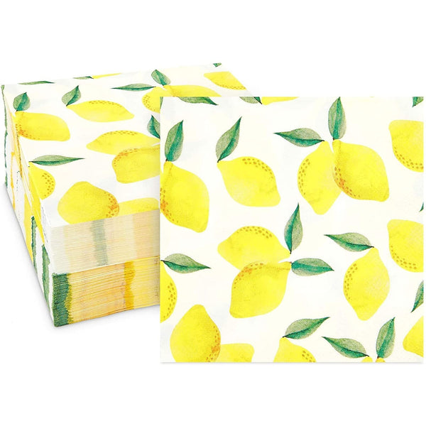 Sparkle and Bash Lemon Cocktail Napkins - 100 Pack 5 x 5 Inch Folded, Yellow, 2-Ply - Disposable Beverage Napkins for Lemonade Party & Summer Cocktail Events - image 1