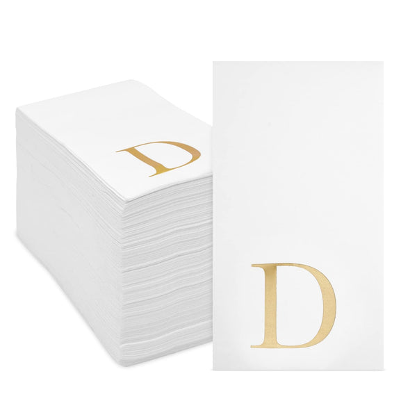 Sparkle and Bash Gold Foil Letter D Napkins - 4 x 8 in, White, 100 Pack, 3-Ply - DIY Disposable Bulk Wedding & Reception Paper Napkins - DIY-decorated Guest & Bridal Shower Tableware - image 1
