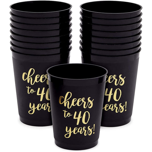 Sparkle and Bash 16 Pack Cheers to 40 Years Plastic Party Cups - 40th Birthday Decorations for Men and Women, Anniversaries (Black Plastic Cups, 16 Oz) - image 1