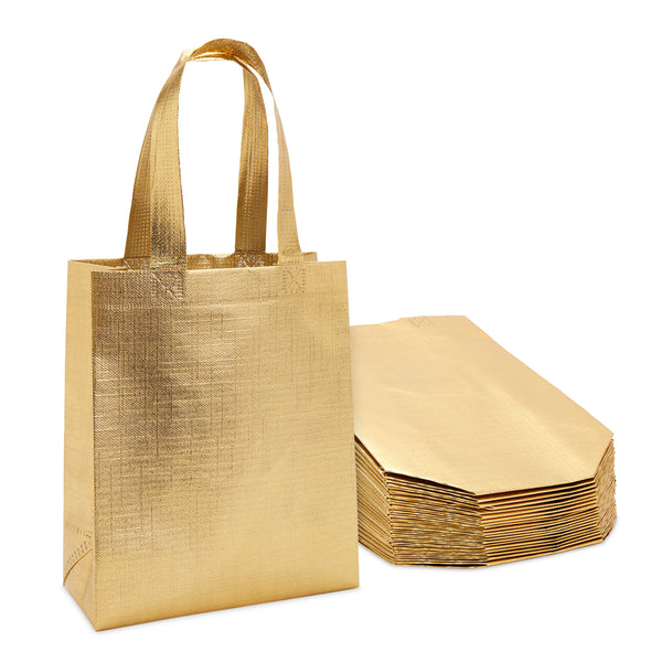 Sparkle and Bash Gift Bags Bulk - 10 x 8 x 4 In, Metallic Gold, 20 Pack - Reusable Totes with Handles, Non-Woven Fabric & Machine Washable - image 1